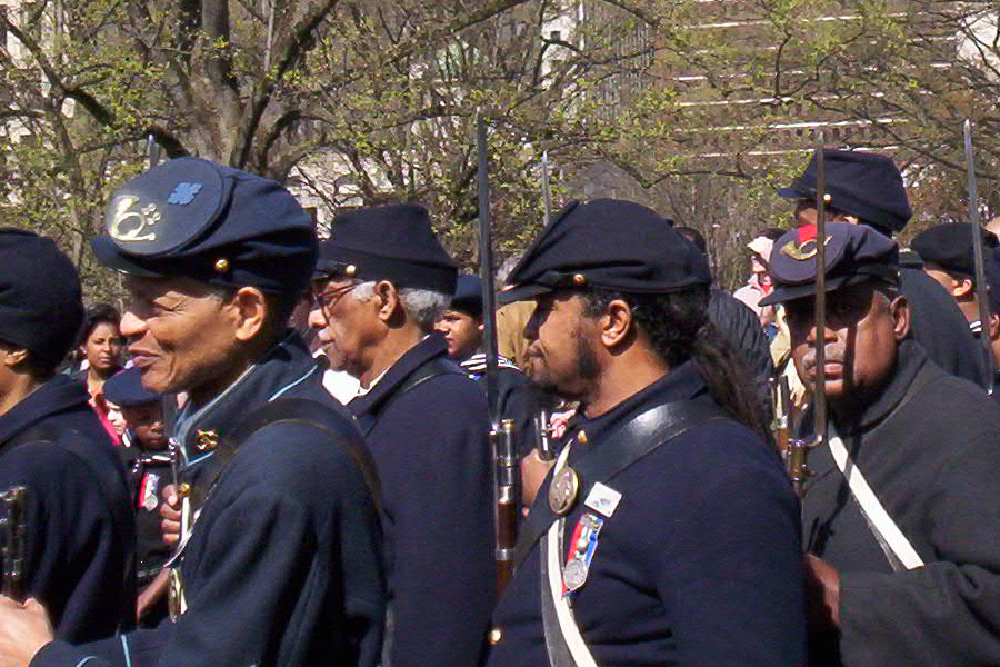Reenactors of the U.S. Colored Troops entering Richmond