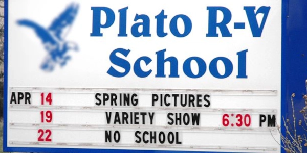 Plato, Missouri High School Sign