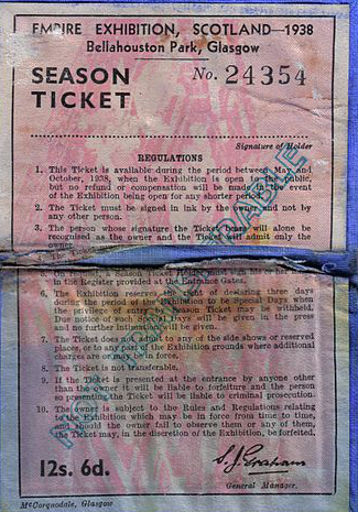 Glasgow 1938 Season Ticket